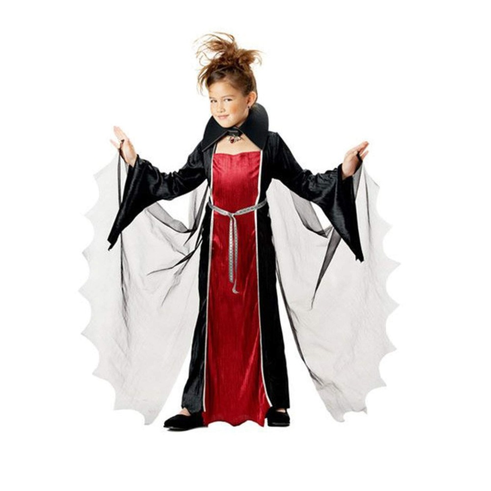 Vampire Girl Costume Kids XL 12-14 Black Burgundy Dress Cape Halloween